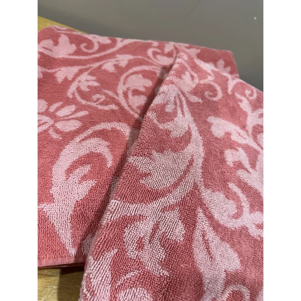 Vtg Royal Velvet JCPenney Pink Jacquard Bath Towel Set Paisley Design Hand Towel